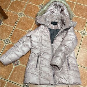 Marc New York women Pink Puffer Jacket with Faux Fur Hood